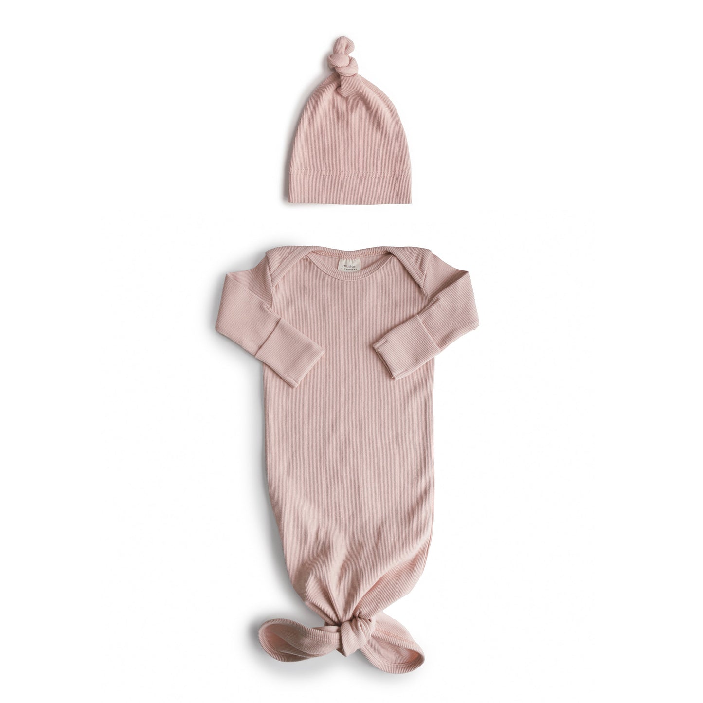 Ribbed Knotted Baby Gown + Beanie Set - Babies in Bloom