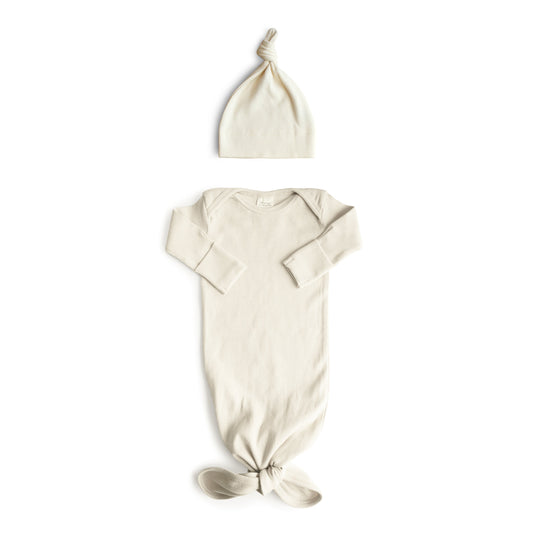 Ribbed Knotted Baby Gown + Beanie Set - Babies in Bloom