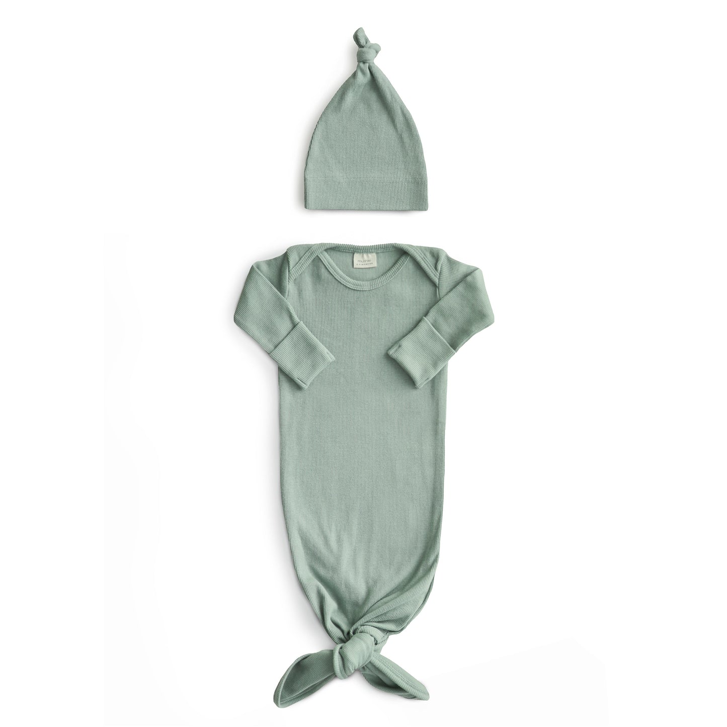 Ribbed Knotted Baby Gown + Beanie Set - Babies in Bloom