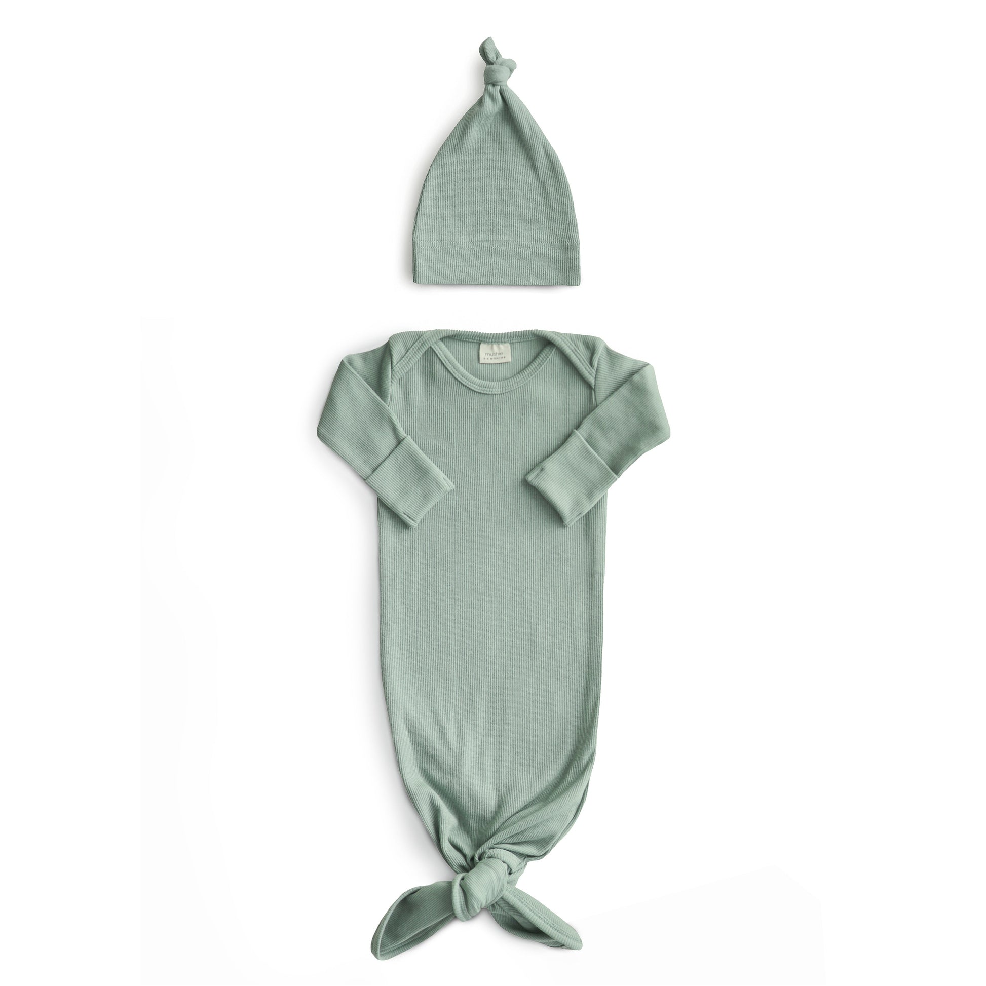 Ribbed Knotted Baby Gown + Beanie Set - Babies in Bloom