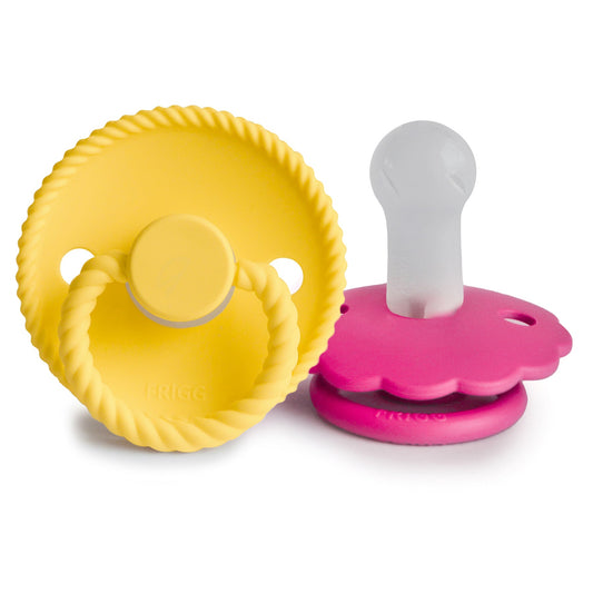 FRIGG Rope/Daisy Silicone Pacifier (Sunflower/Fuchsia) 2-Pack (6-18 Months) - Babies in Bloom