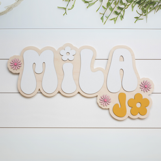 Sugar + Maple Personalized Bubble Wood Name Sign | Groovy