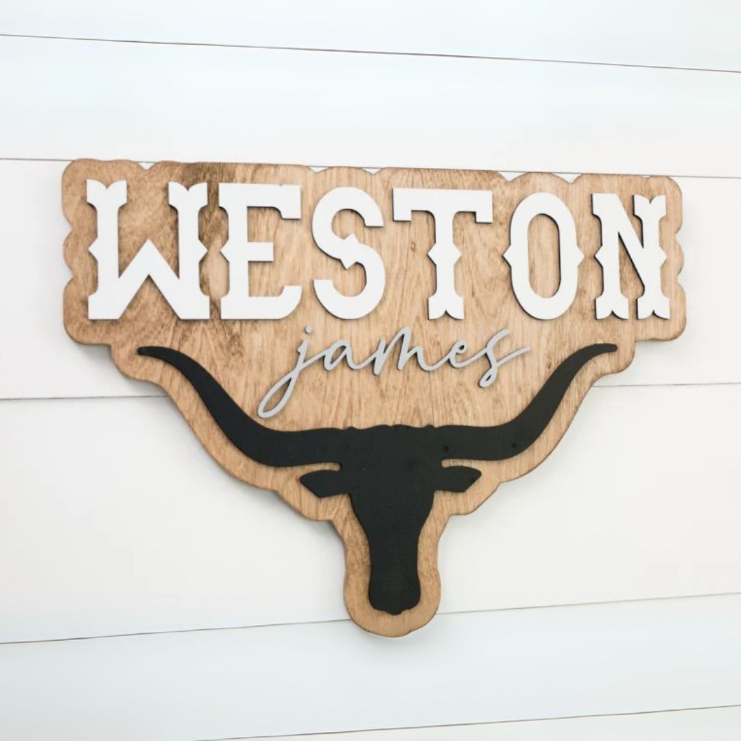 Sugar + Maple Personalized Bubble Wood Name Sign | Longhorn