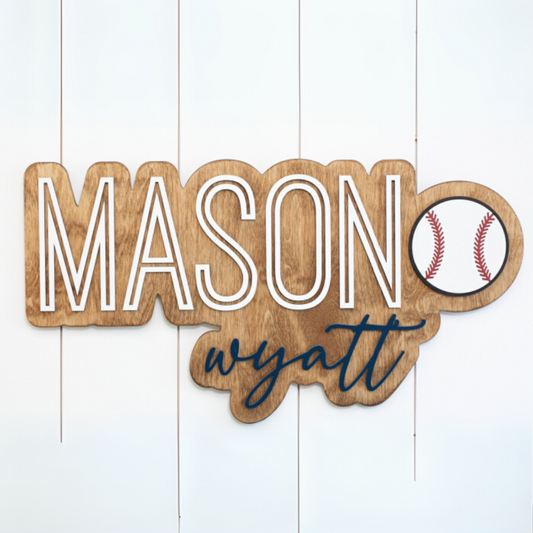 Sugar + Maple Personalized Bubble Wood Name Sign | Baseball