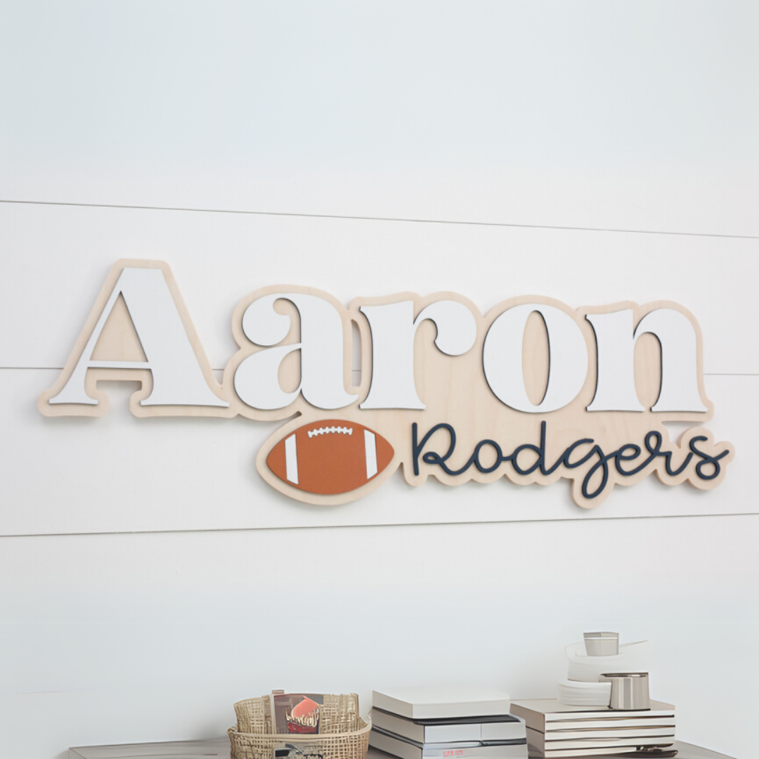 Sugar + Maple Personalized Bubble Wood Name Sign | Football