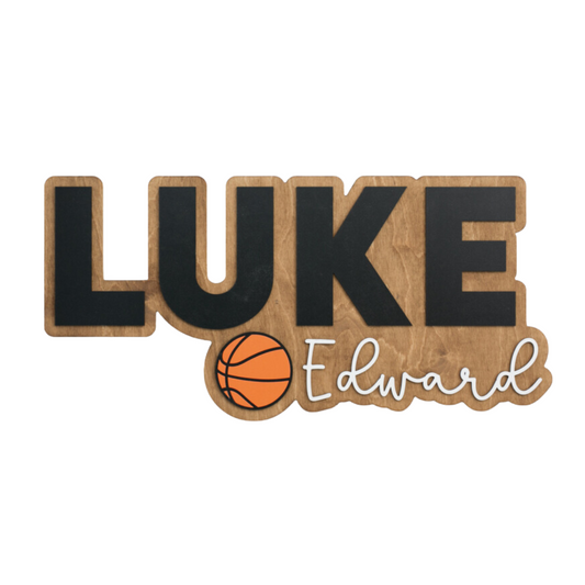 Sugar + Maple Personalized Bubble Wood Name Sign | Basketball