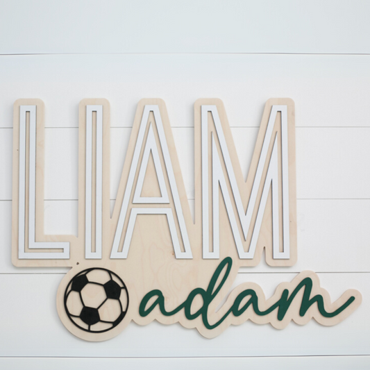 Sugar + Maple Personalized Bubble Wood Name Sign | Soccer