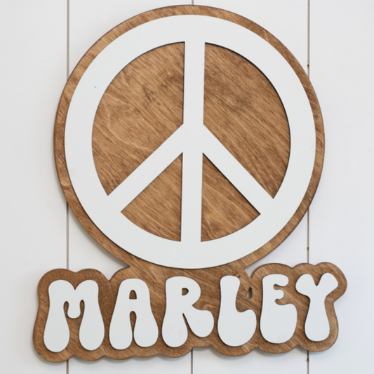 Sugar + Maple Personalized Round Wood Name Sign | Peace Cutout