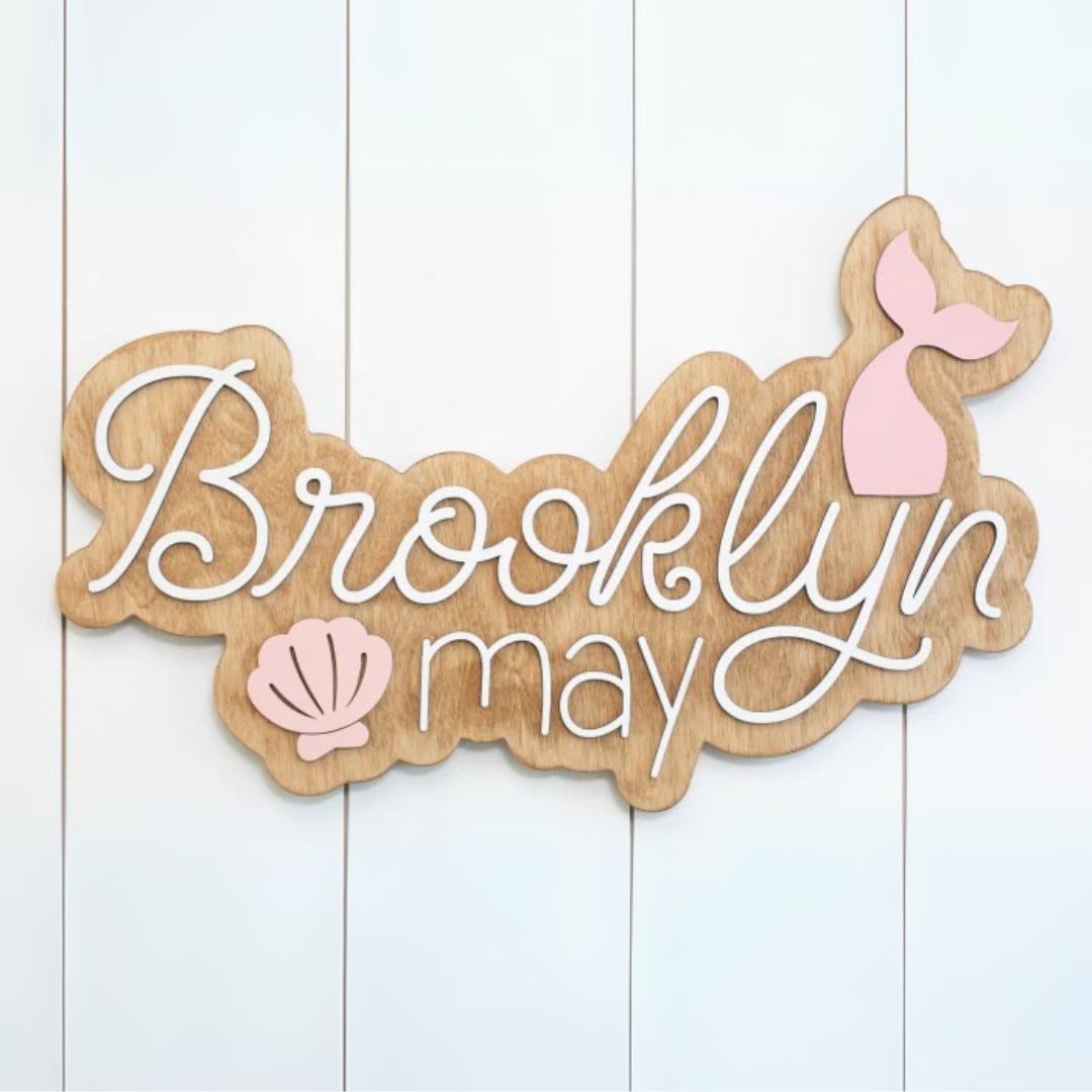 Sugar + Maple Personalized Bubble Wood Name Sign | Mermaid