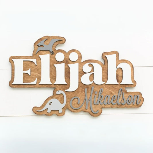 Sugar + Maple Personalized Bubble Wood Name Sign | Dinosaur