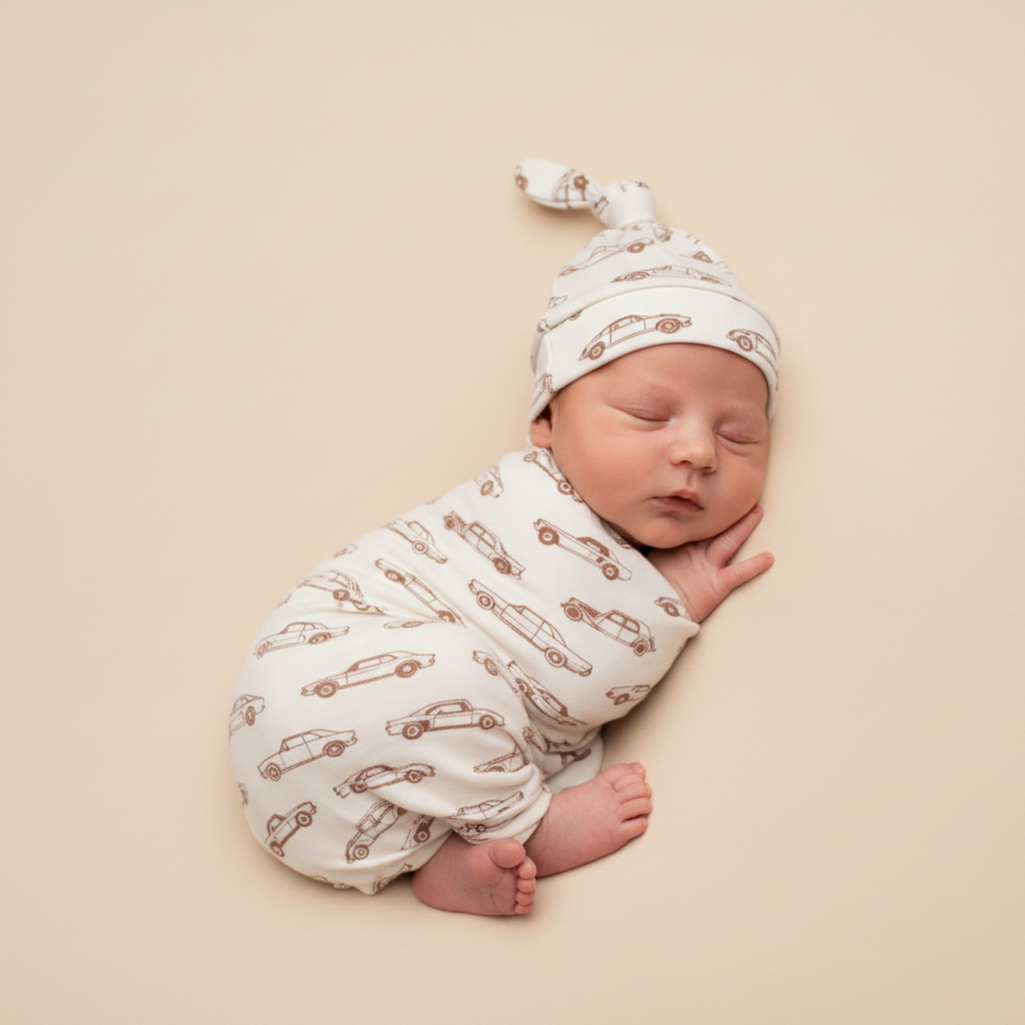 Organic Swaddle Blanket & Hat Set - Cars