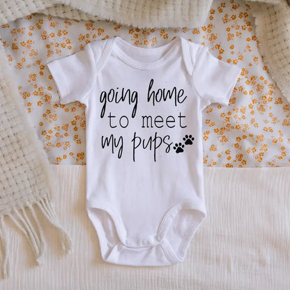 "Going Home To Meet My Pups" Announcement Onesie