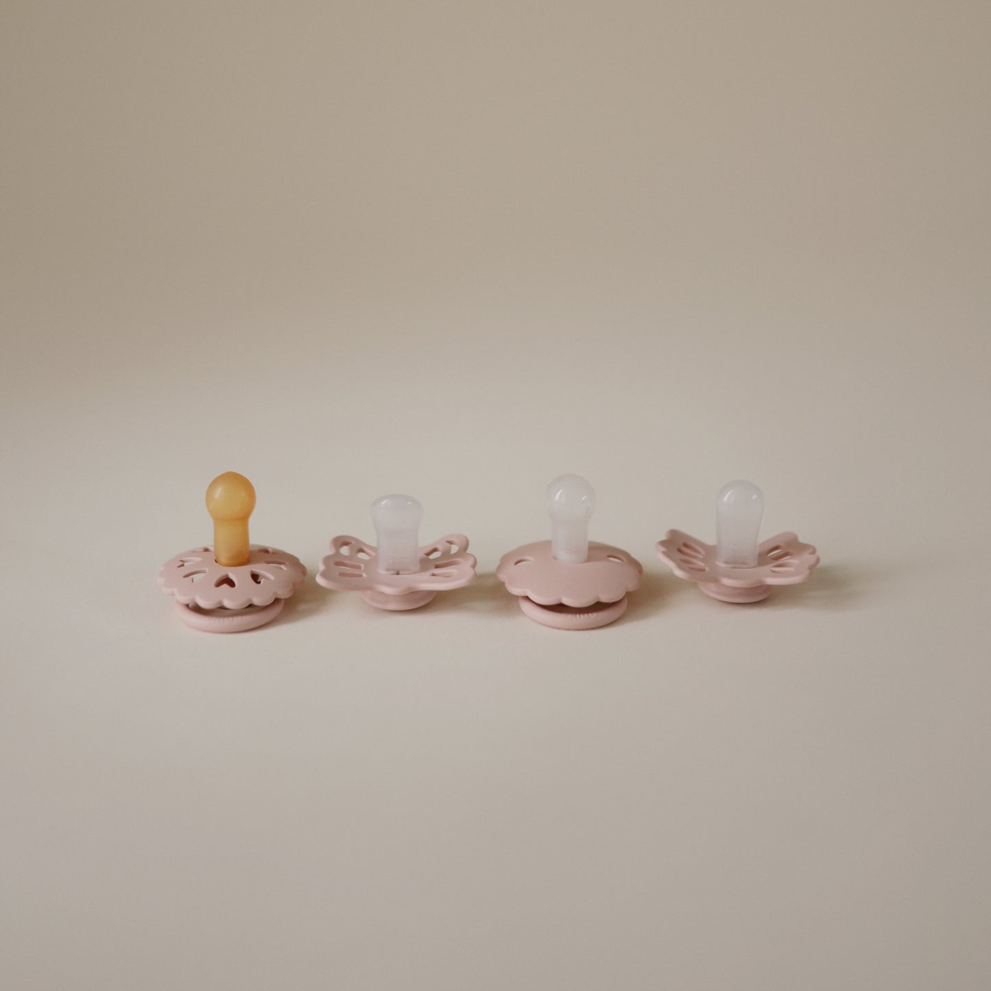 FRIGG Baby's First Pacifier Floral Heart (Blush) 4-Pack - Babies in Bloom