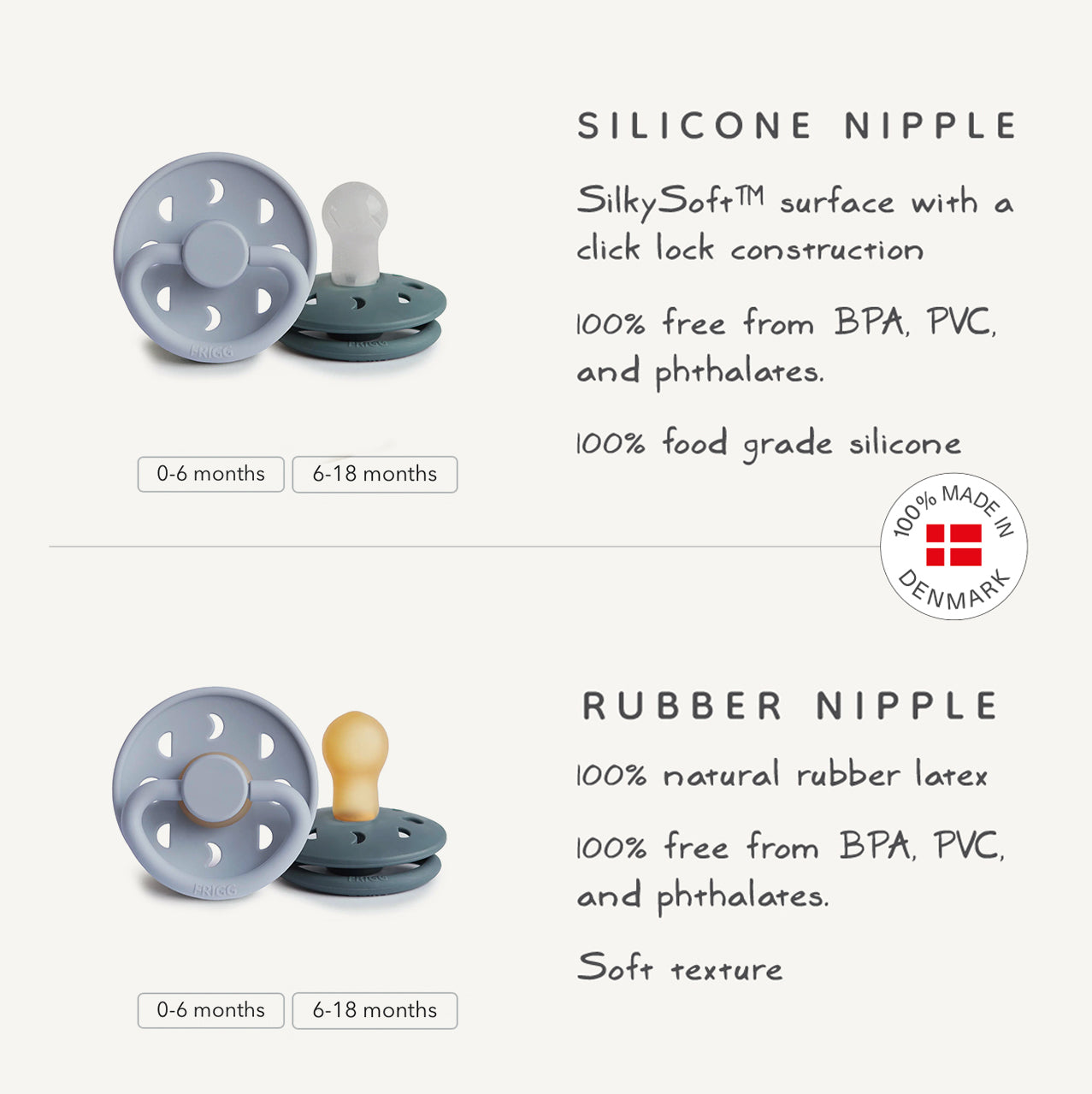 FRIGG Moon Silicone Pacifier 2-Pack - Babies in Bloom