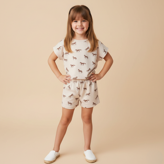 Organic Drop Shoulder Tee & Shorts Set - Horses