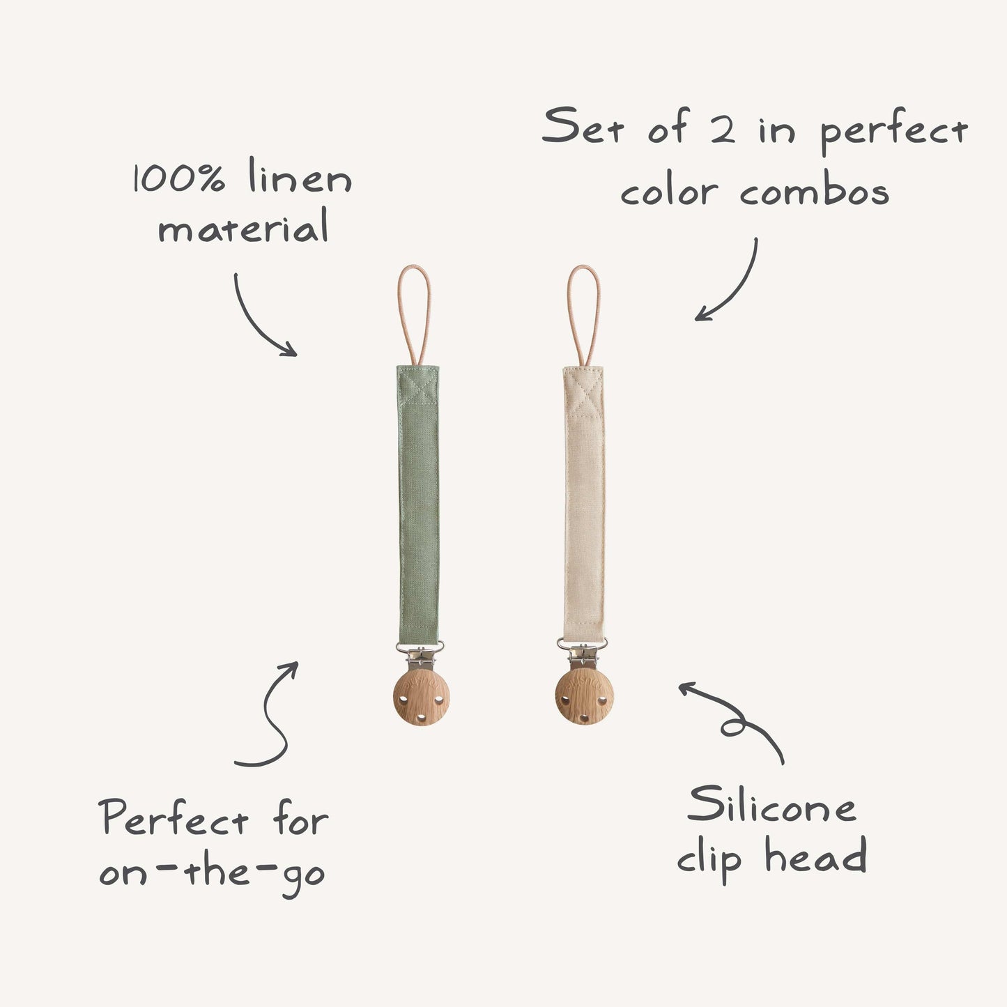 Linen Pacifier Clip 2-Pack - Babies in Bloom