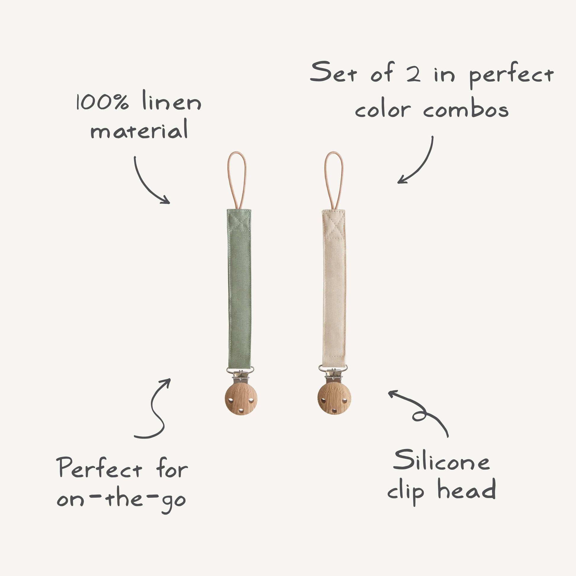 Linen Pacifier Clip 2-Pack - Babies in Bloom