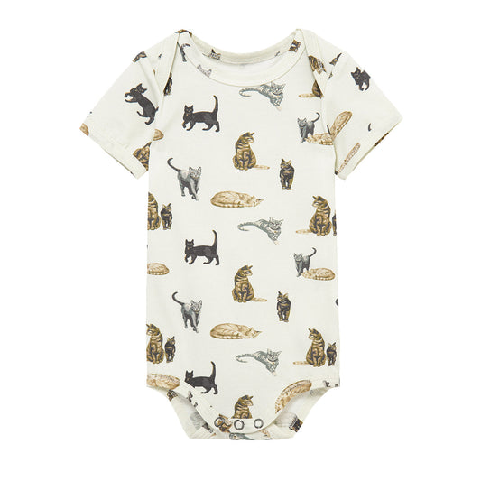 Cat Cotton Stretch Short Sleeve One Piece