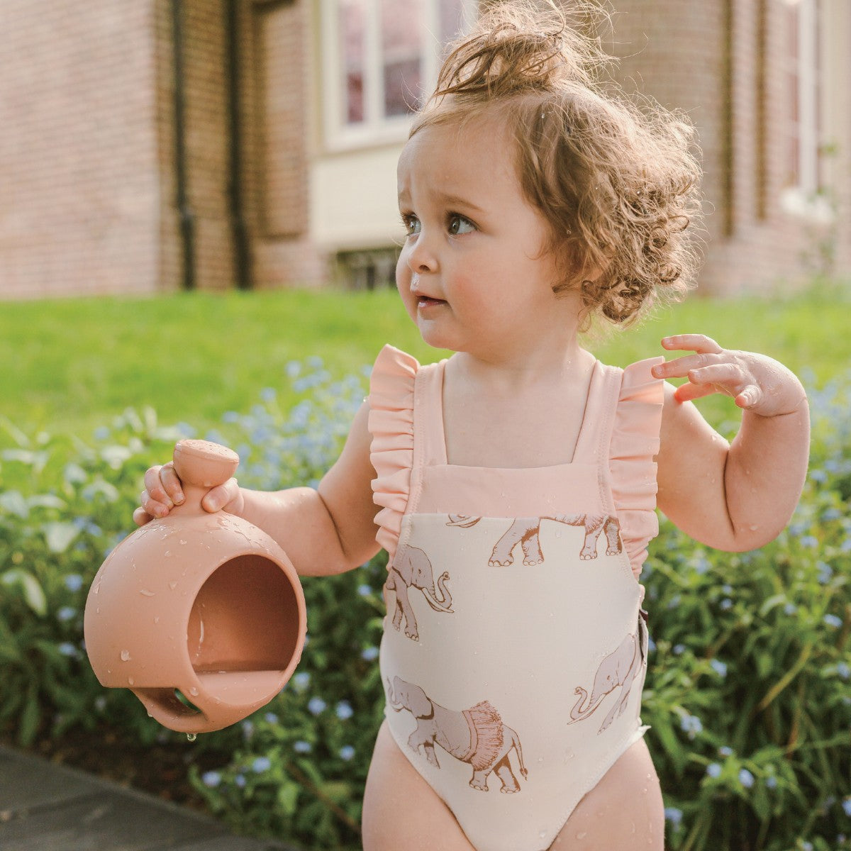 Yellow Gingham Ruffle Square Neck Swimsuit