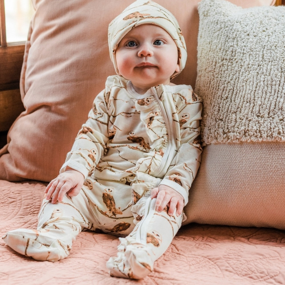 Toucan Cotton Stretch Ruffle Footed Romper