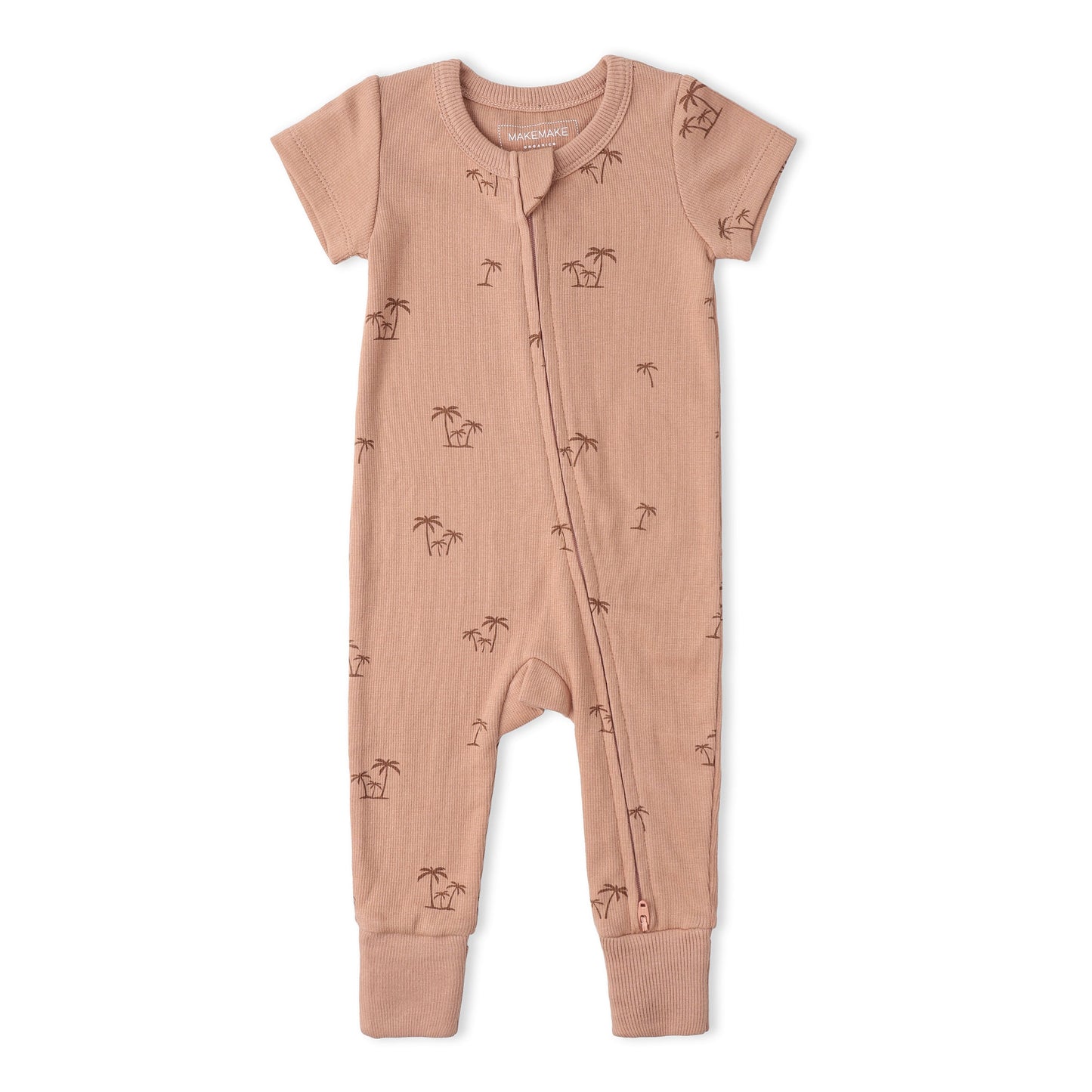 Organic Short Sleeve Zip Romper - Island Palm