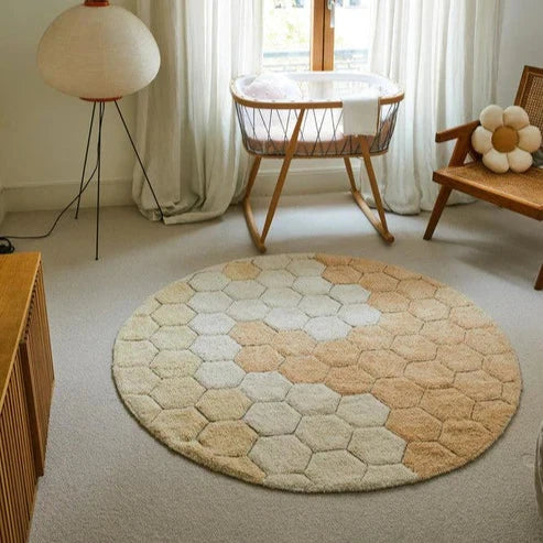 Washable Round Rugs Honeycomb