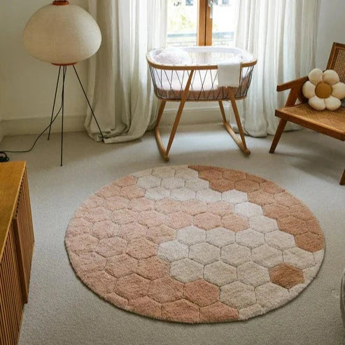 Washable Round Rugs Honeycomb