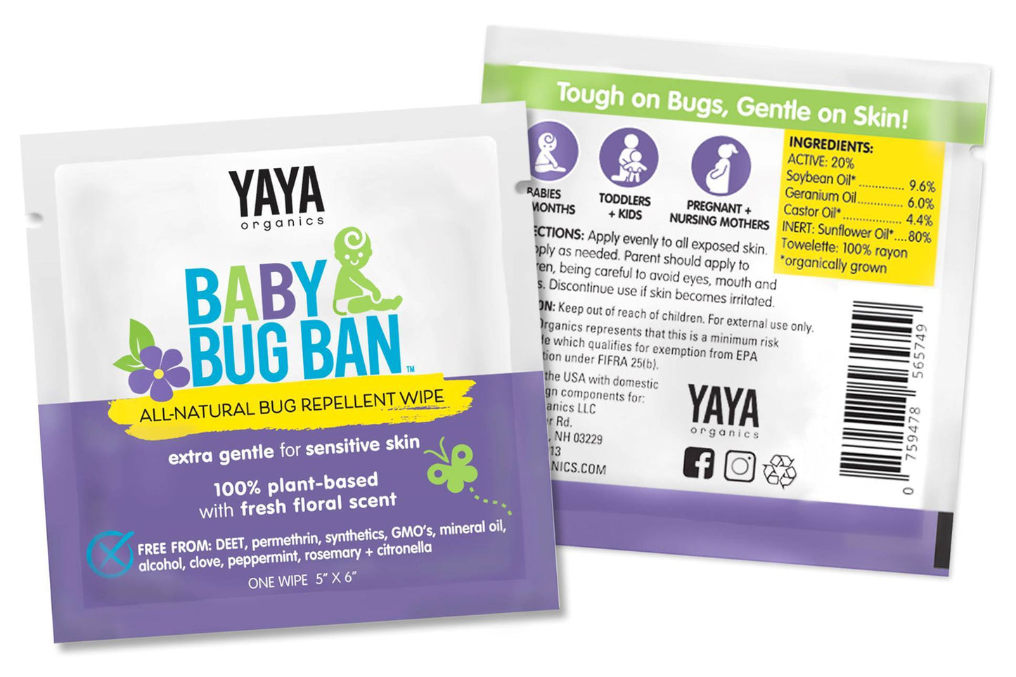 YAYA Organics Baby Bug Ban Wipes