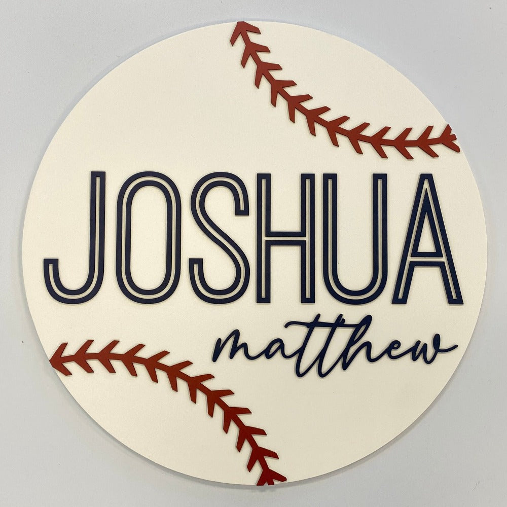 Sugar + Maple Personalized Round Wood Name Sign | Baseball