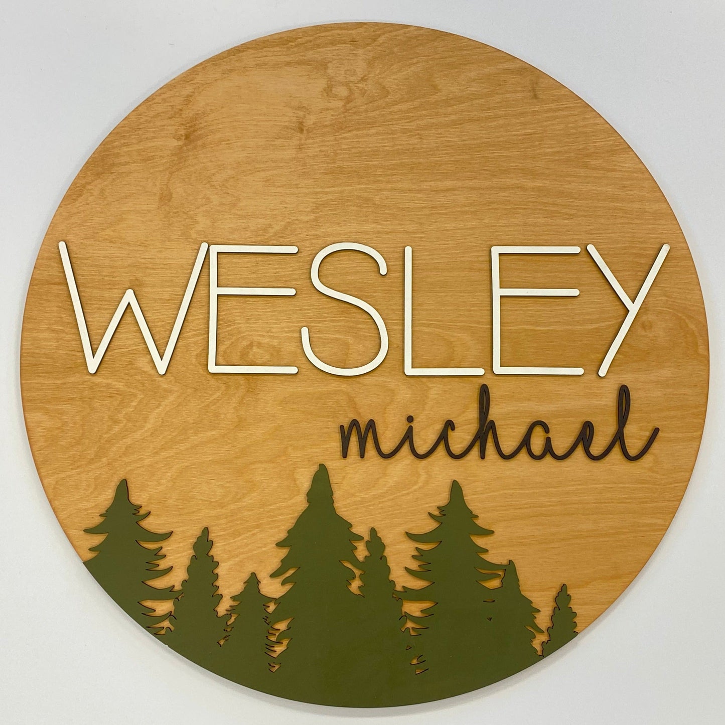 Sugar + Maple Personalized Round Wood Name Sign | Tree Theme