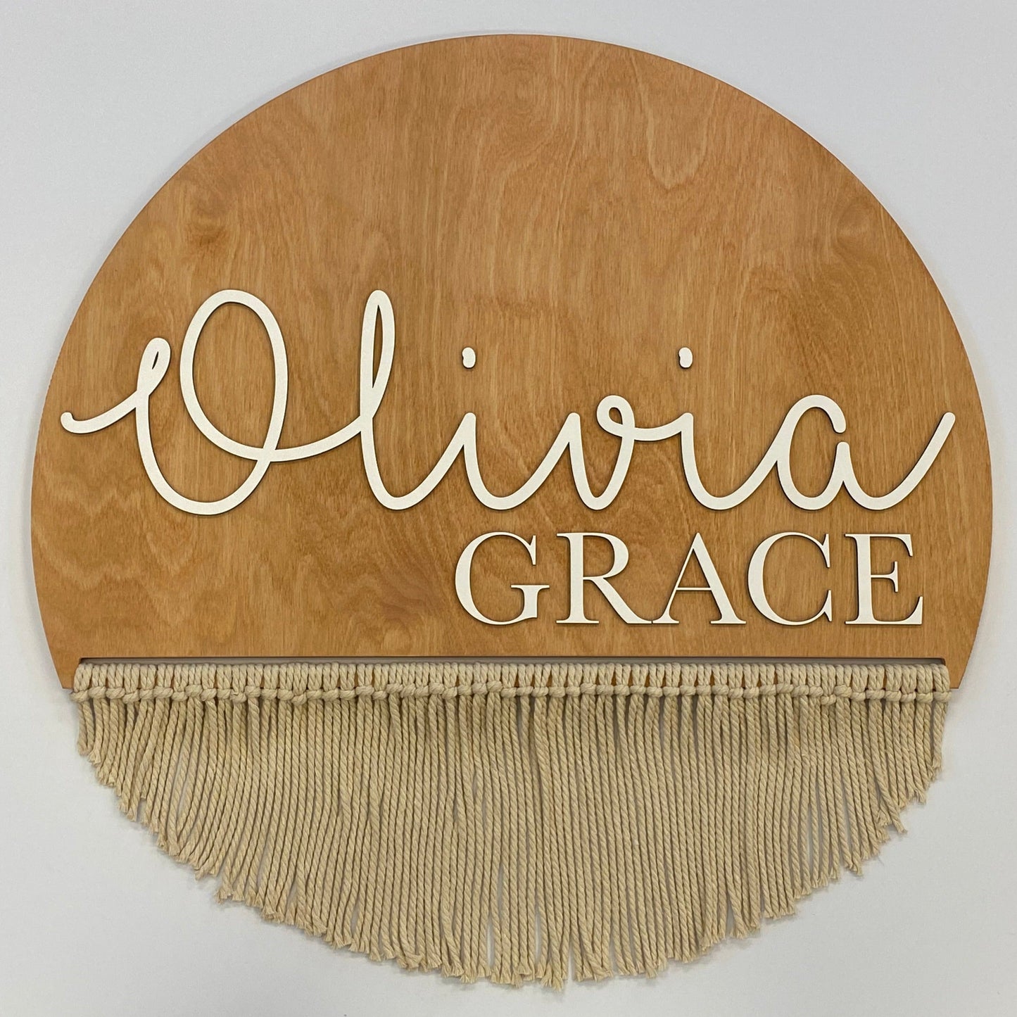 Sugar + Maple Personalized Round Wood Name Sign | Macrame