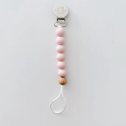 Sugar + Maple Pacifier + Teether Clip - Silicone with 1 Beechwood Bead Sugar + Maple - Babies in Bloom