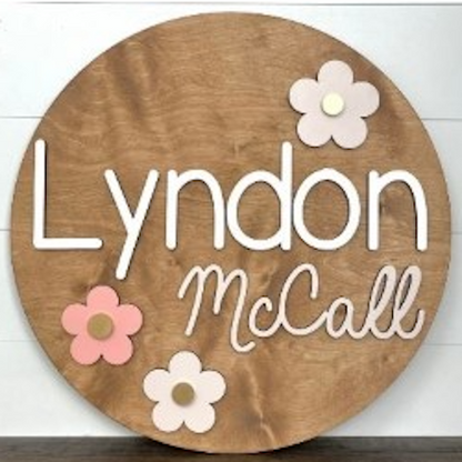 Sugar + Maple Personalized Round Wood Name Sign | Retro