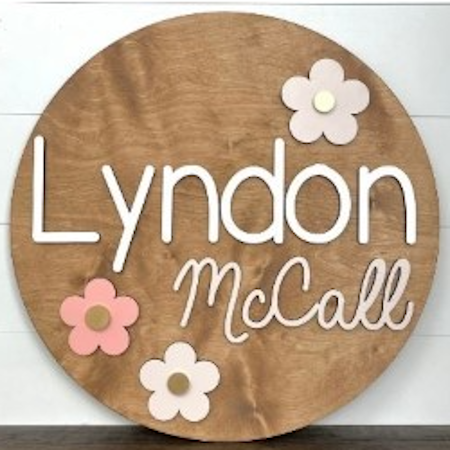 Sugar + Maple Personalized Round Wood Name Sign | Retro