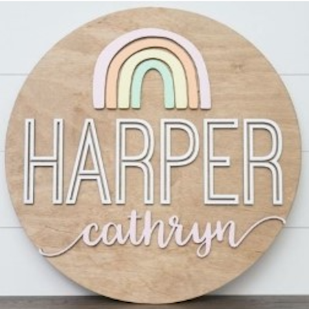 Sugar + Maple Personalized Round Wood Name Sign | Rainbow
